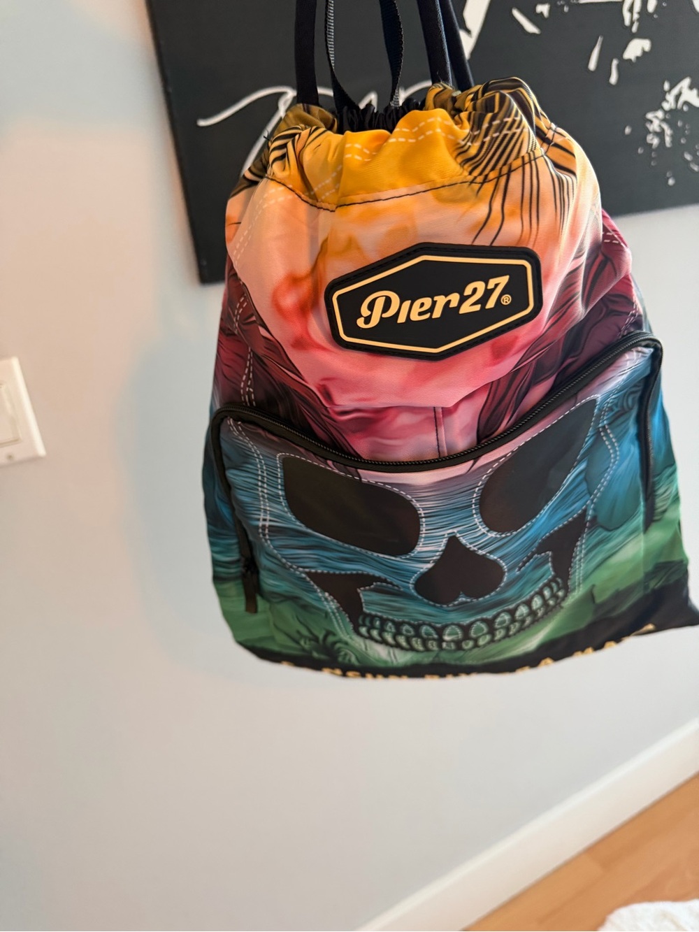 Multicolor Skull Drawstring Backpack - Cancun Riviera Maya - Picture 2 of 3